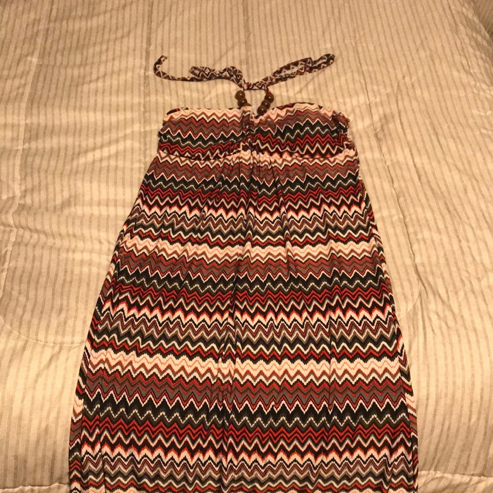 Long, multicolored, summer dress.